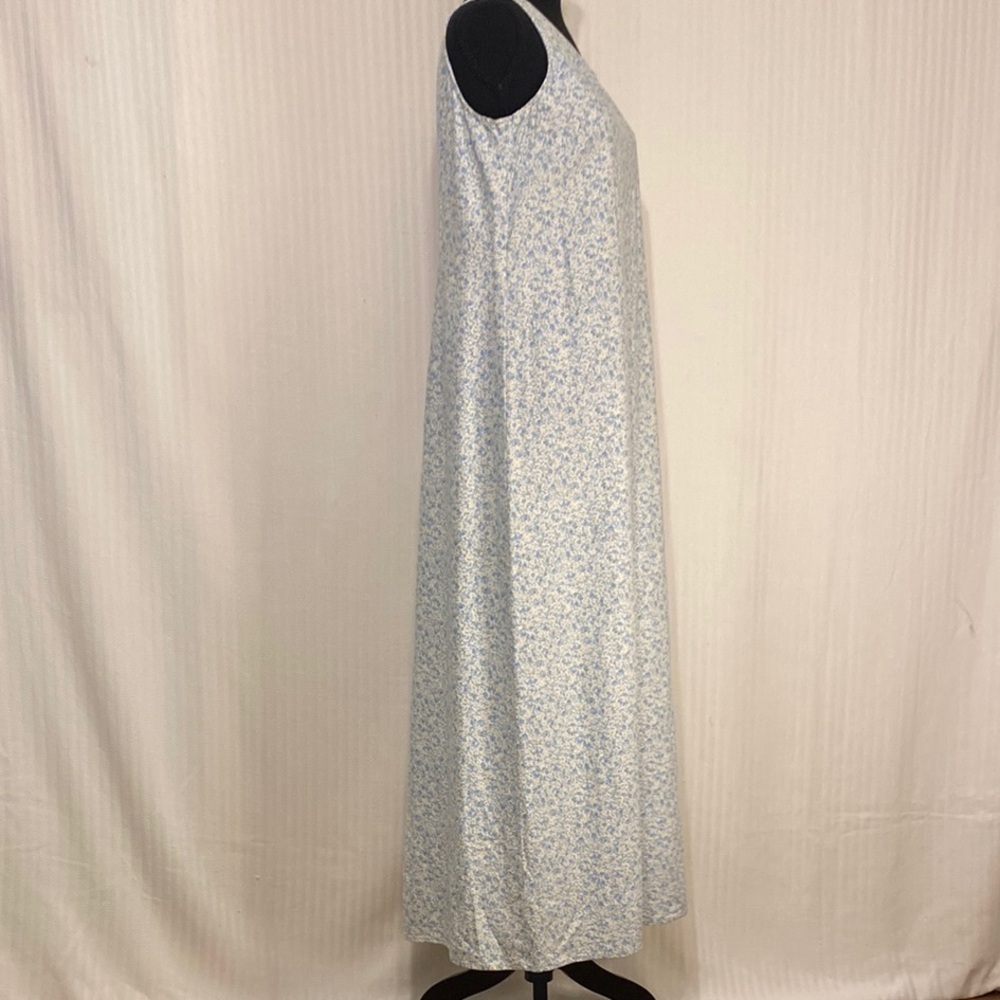 Liz Claiborne Dress Maxi V-Neck Sleeveless Linen Ditzy Floral Blue Yellow 10 - Picture 5 of 10